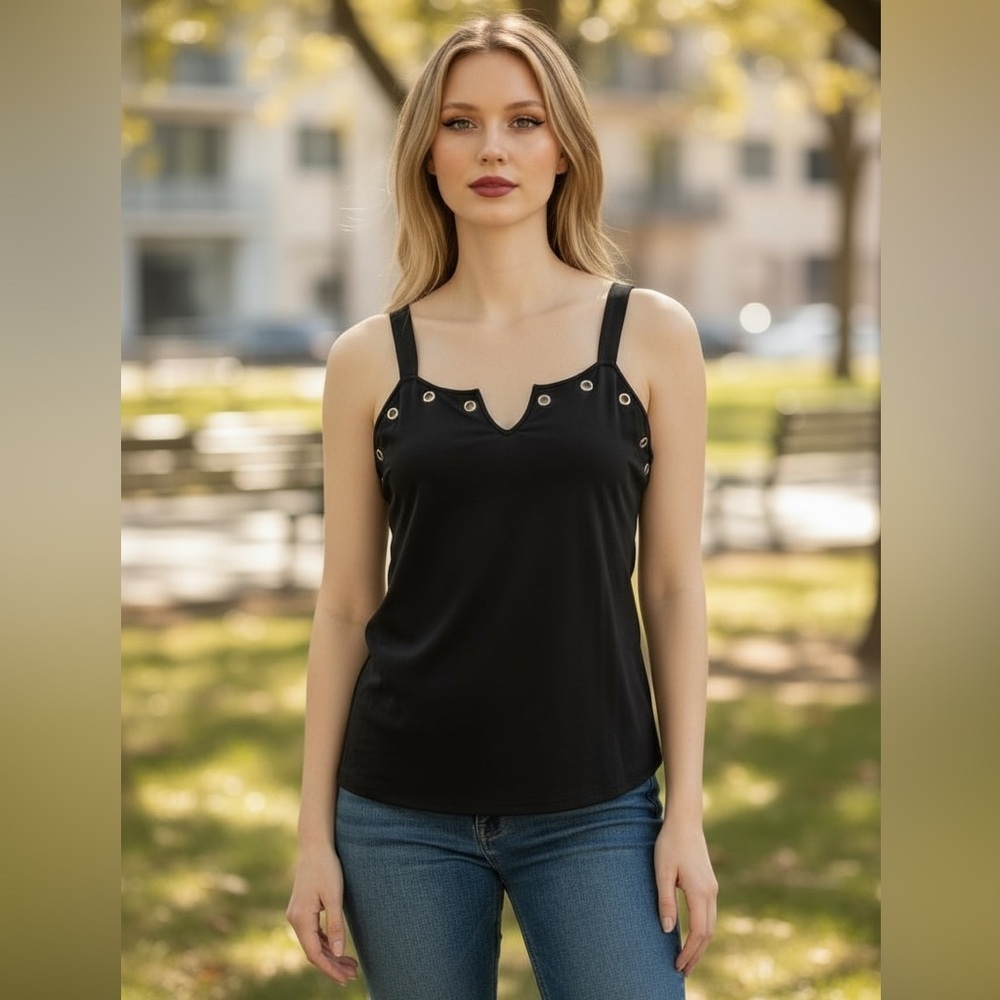 EXPRESS ONE ELEVEN L Black Tank Silver Grommets R $48